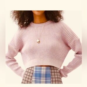 🌸Urban Outfitters Long-sleeve Cropped Pullover Sweater, Size M, Pink/Lavender